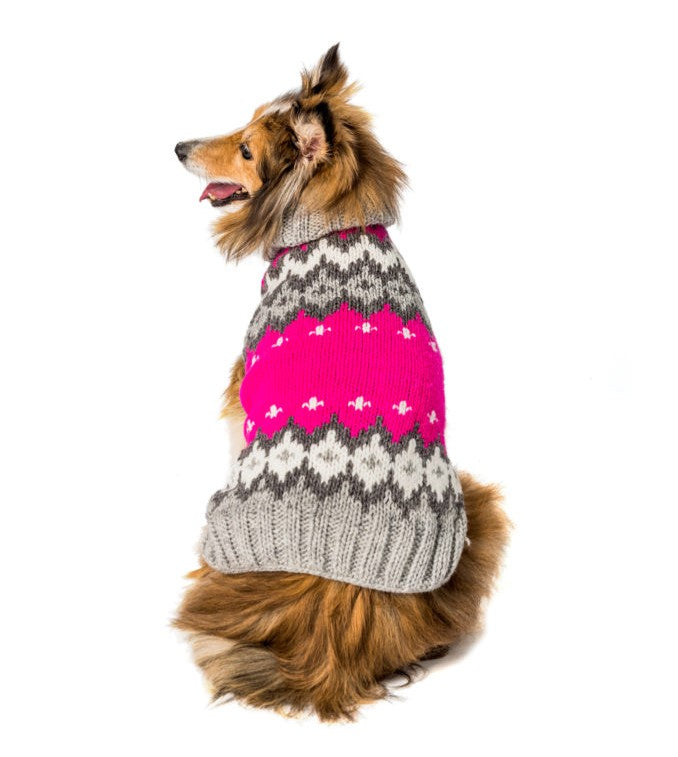 Large Dog Wool Sweater - "Hot Pink Ski Sweater"