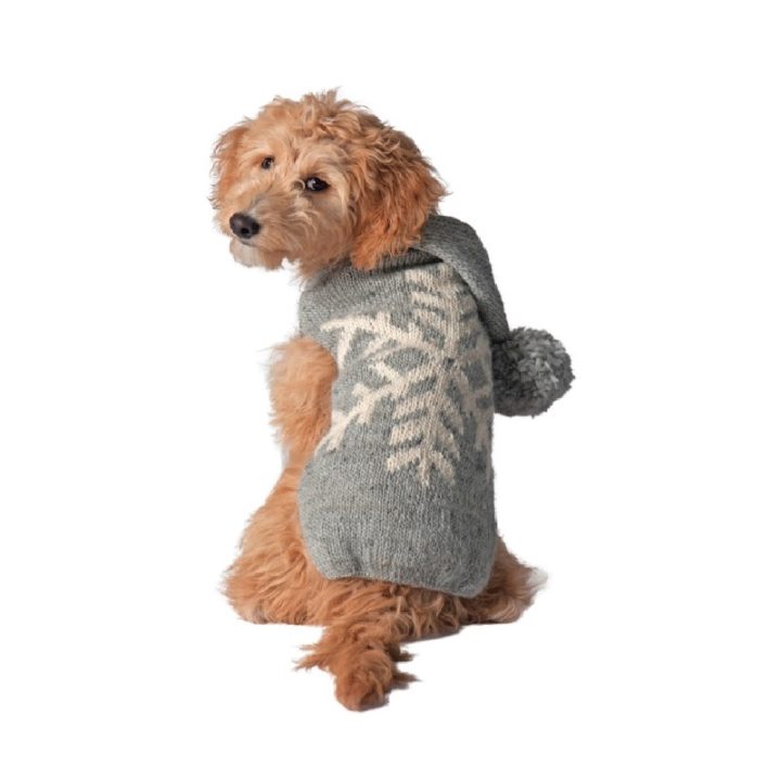 Large Dog Wool Sweater "Grey Alpaca Snowflake" - FINAL SALE