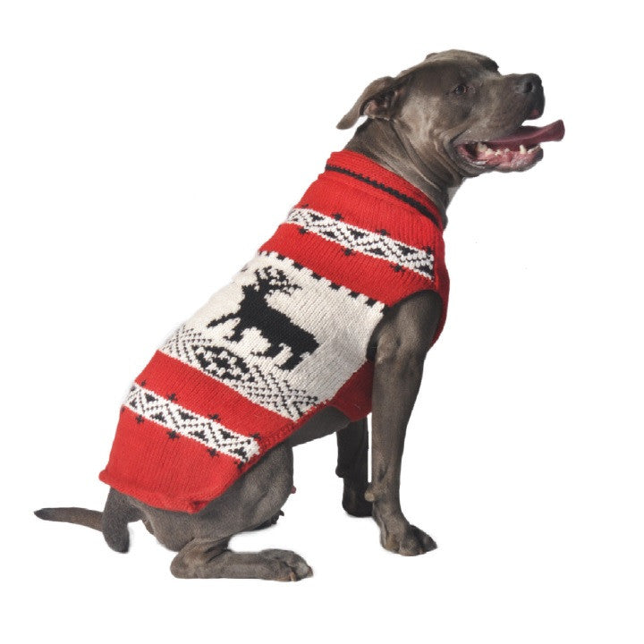 Large Dog Wool Sweater - "Red Reindeer"