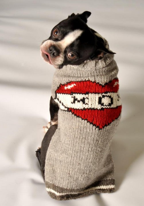 Large Dog Wool Sweater - "Heart MOM"