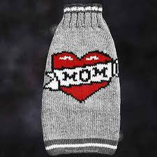 Large Dog Wool Sweater - "Heart MOM"